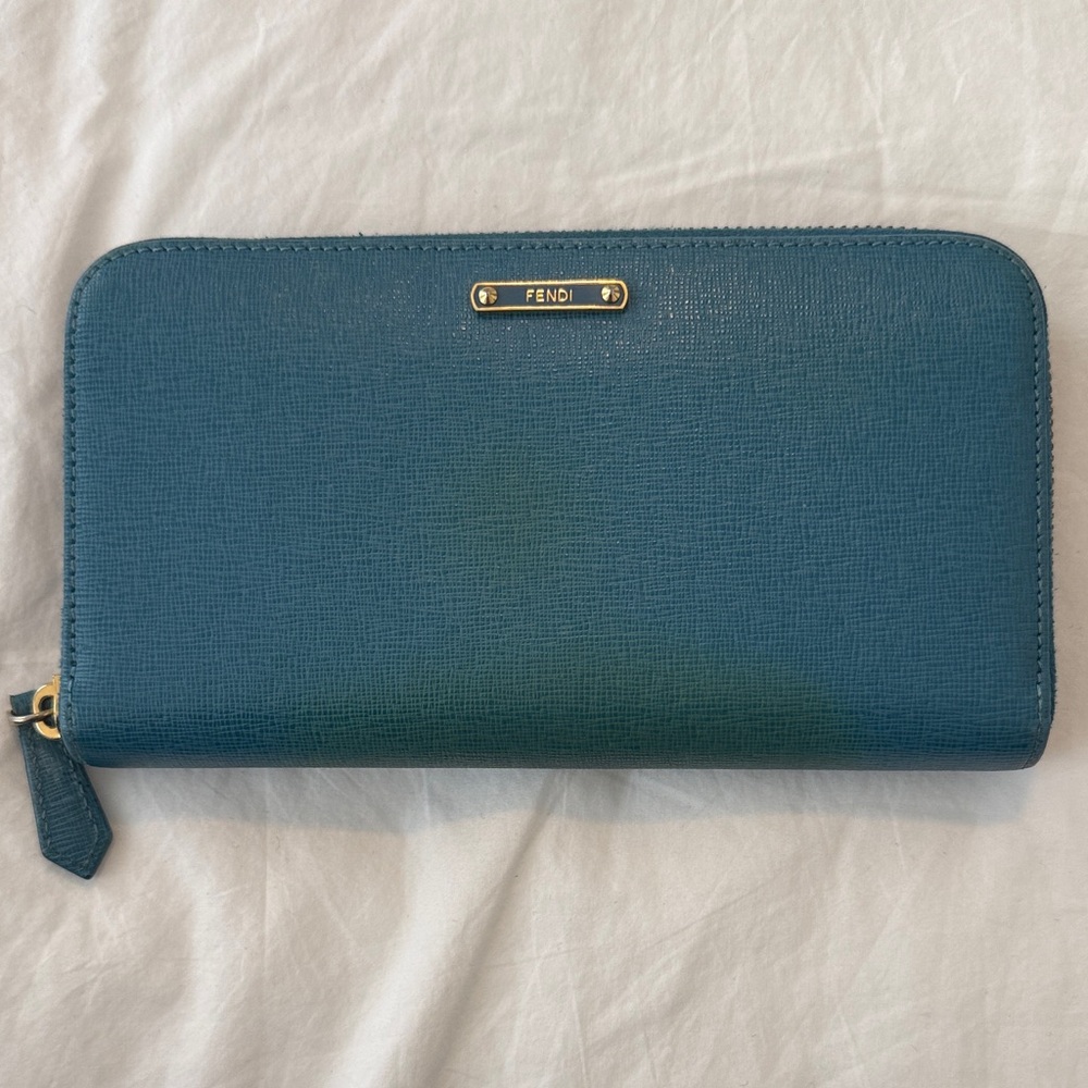 Fendi Crayons Blue Zip-Around Wallet